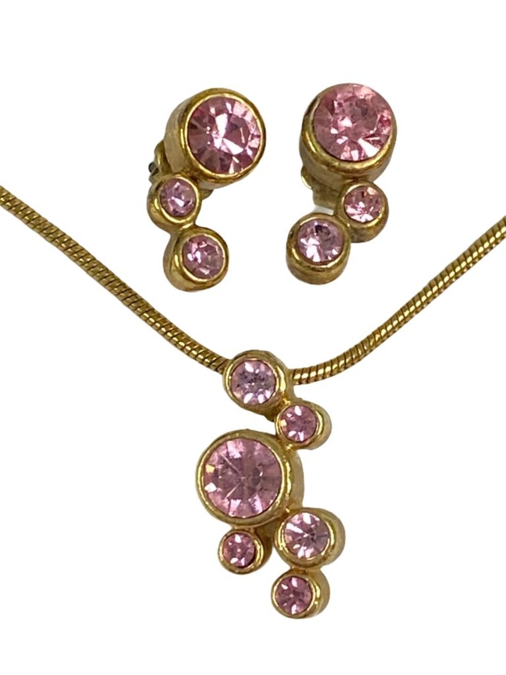 Avon Bezel Set Rhinestone Two Piece Gift Set Gold Tone and Rose